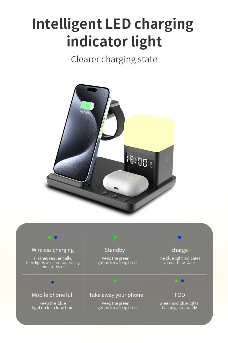 OCP Protection 6 In 1 Foldable Wireless Charger Stand for Phone Watch and Earphone