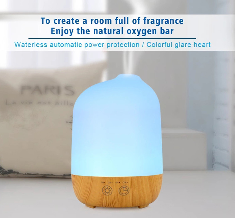 300ML Ultrasonic Wood Grain Aroma Diffuser with 7 Color Lights and 4 Timer,Auto Shut-off Function