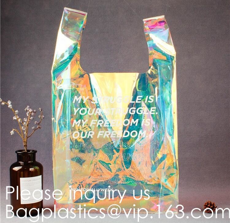 Waterproof All Over Printing PVC Coating Tote Shoulder Fabric Shopping Bag With Gusset And Lining,Jelly Clear Plastic PV