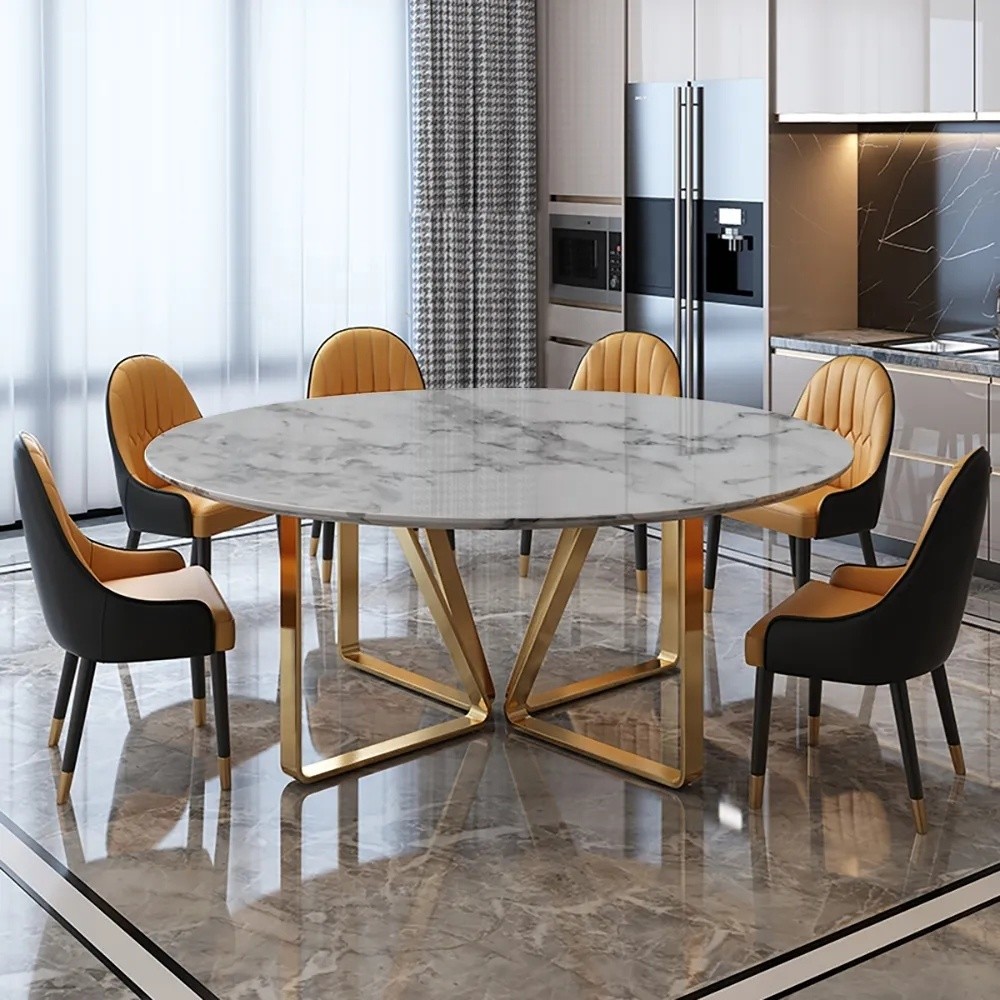 Large Round Marble 6 8 10 Seater Dining Table Set