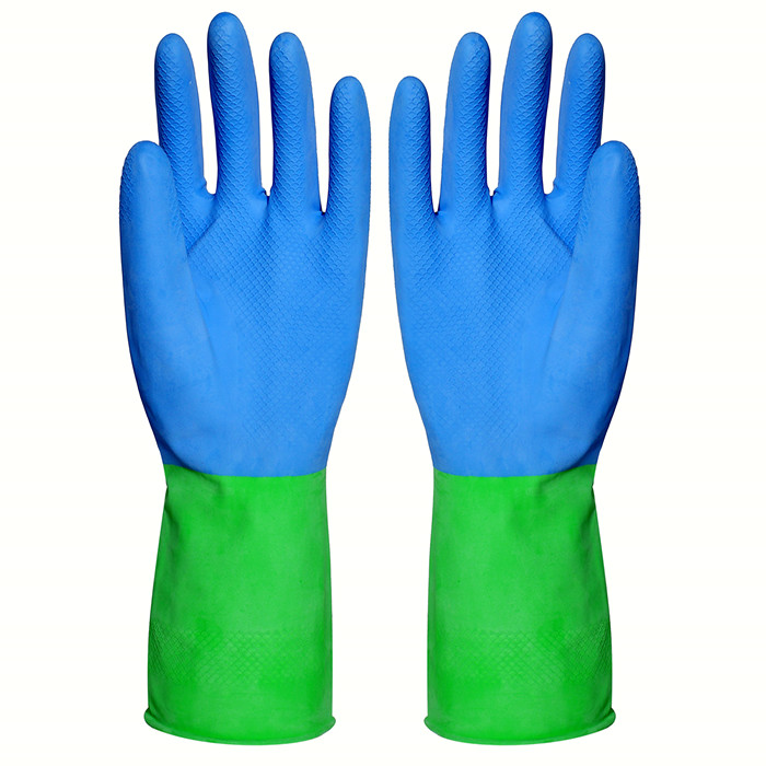 Bi Color Flocklined M60g Dish Wash Hand Gloves For Household