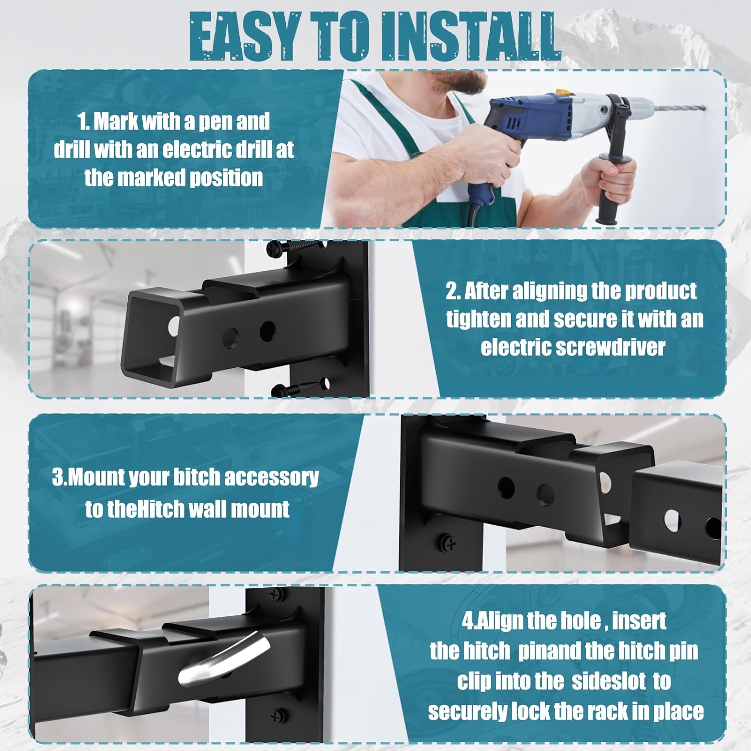 Trailer Hitch Receiver Storage Hitch Wall Mount Bike and Cargo Rack Hanging Organizer