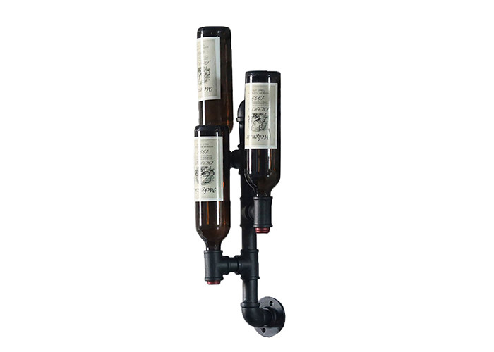 Industrial Pipe 3 Bottle Wine Rack Epoxy Coating For Kitchen / Dining Area