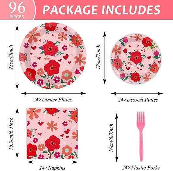 Tea Theme Disposable Tableware Set Flower Design Paper Plates Party Supplies Wedding Dinnerware Plate Set