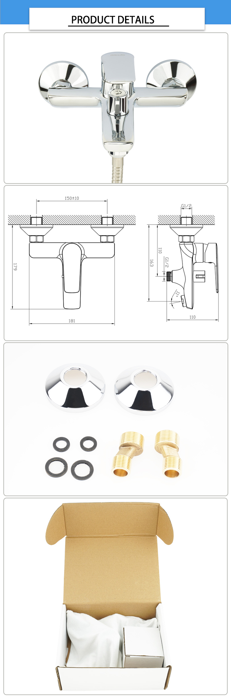 1.900kg EN817 Bath Mixer Taps With Shower Head Attachment