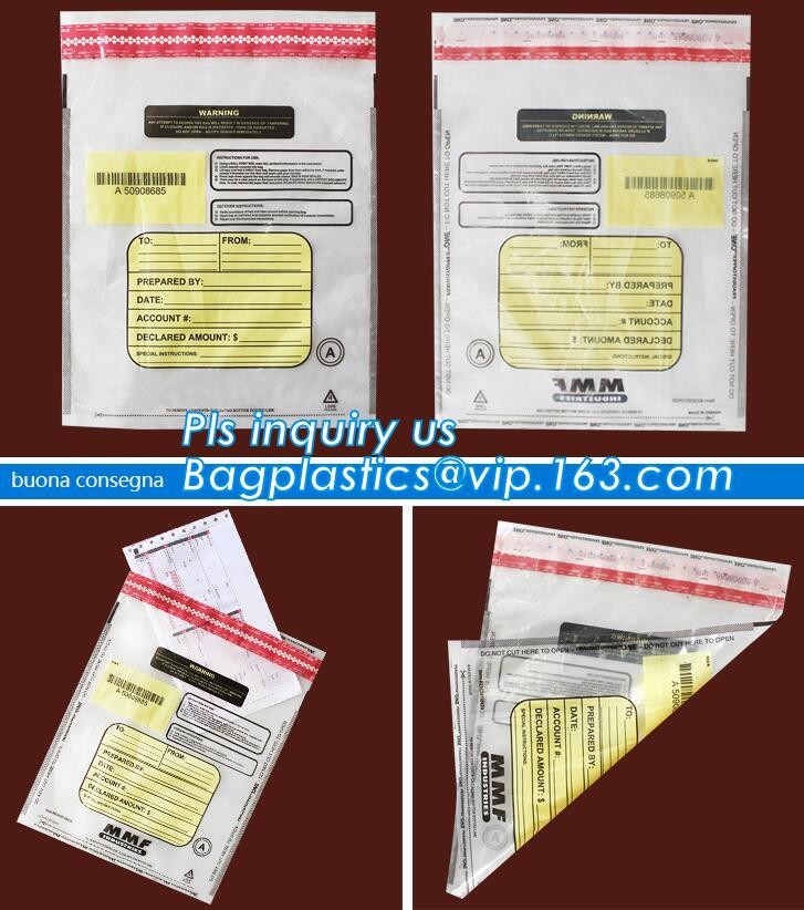 Security plastic bag with adhesive tape for cash, plastic money bag, Security Money Cash Bag For Airport/Bank and police