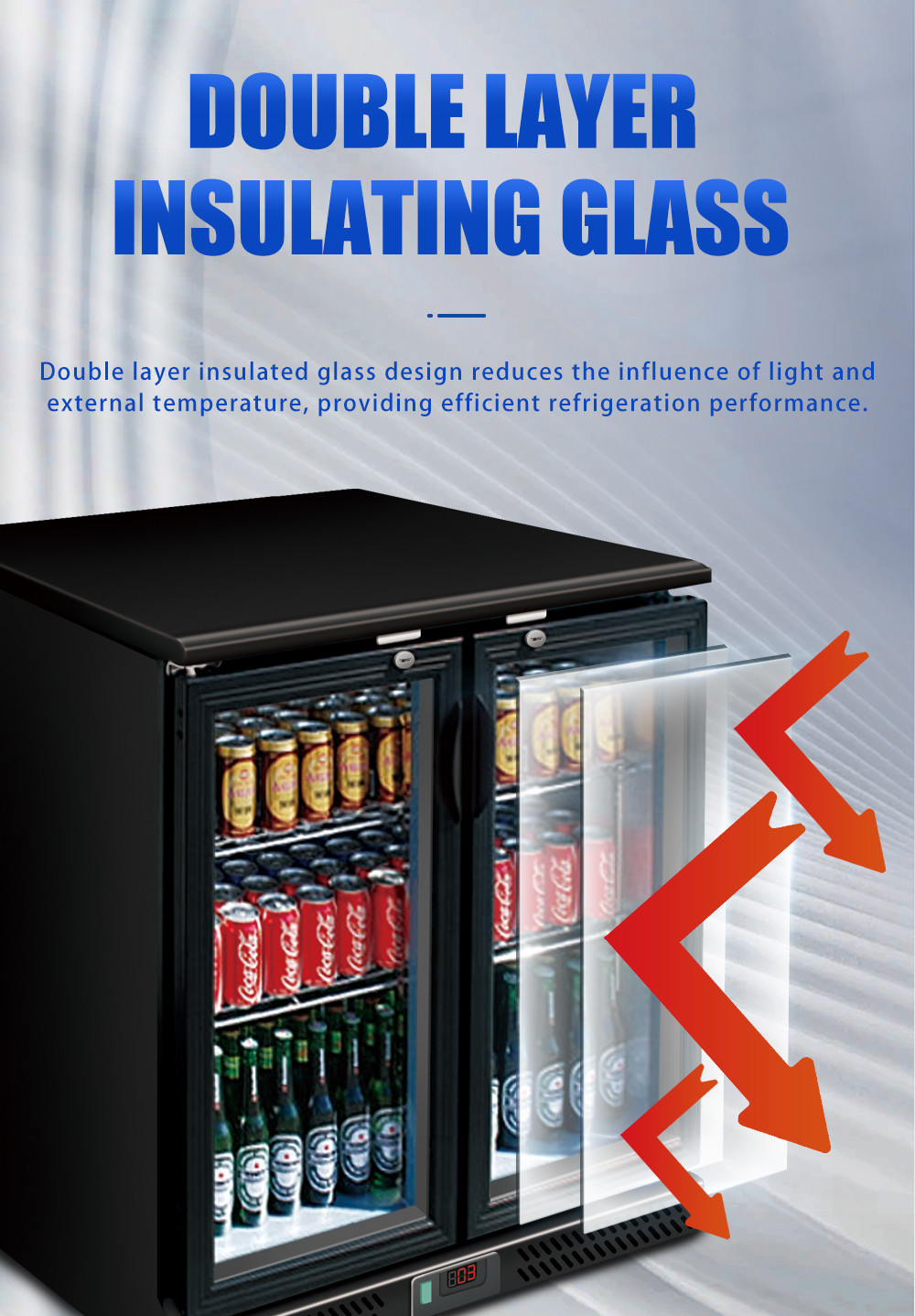 Small Drinks Backbar Cooler Fridge Sliding Door With Roll Bond Evaporator