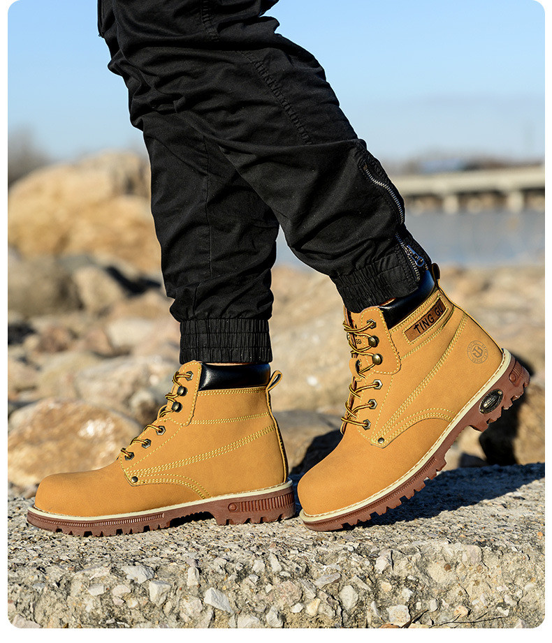 Black Microfiber Leather Safety Boots Beef Tendon Sole Work Shoes For Men