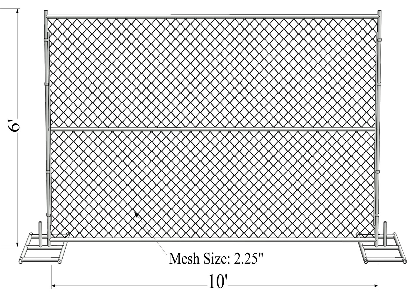 Mesh 2" x 2" 6ft x 10ft with a 1 3/8" pipes 16GA temporary mesh fence for sale Chain Link Temporary Fence