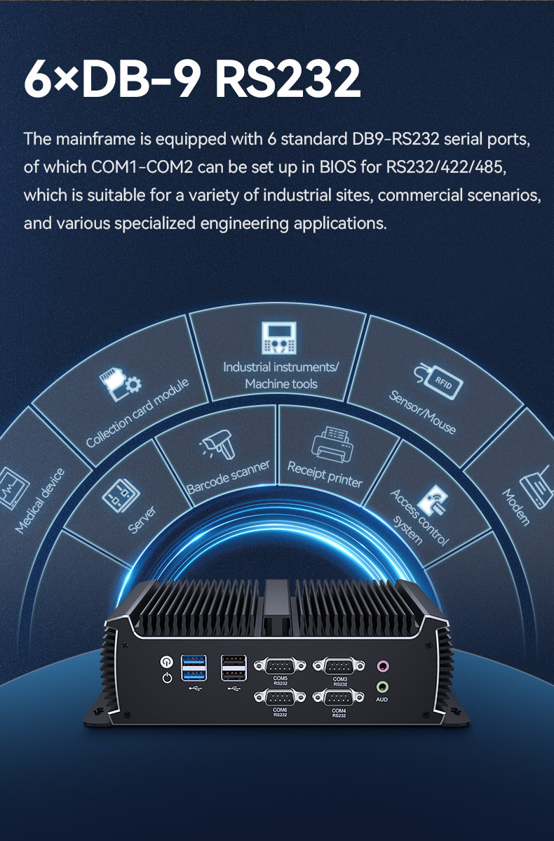 Black Fanless Industrial PC Mini Computer Intel Core Dual LAN Dual Display Asynchronous Output 1135G7U