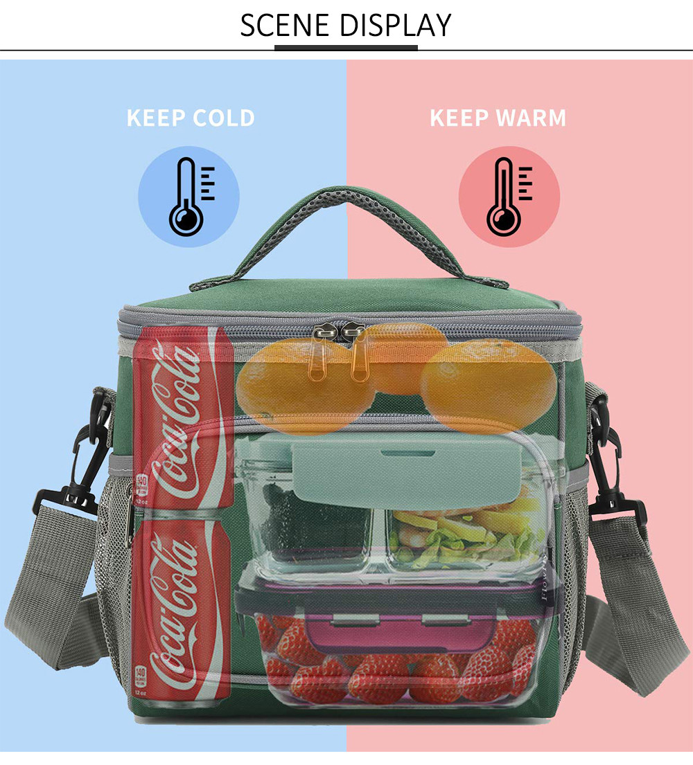 Dual Large Mesh Side Pockets Large Lunch Box with Adjustable Shoulder Strap