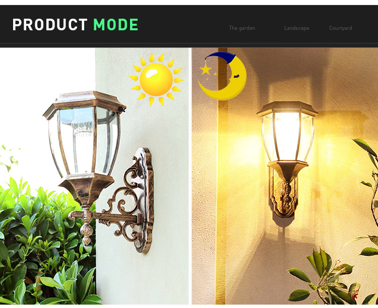Aluminum Outside Wall Mounted Solar Light IP55 Waterproof 1W 1.2W 2W