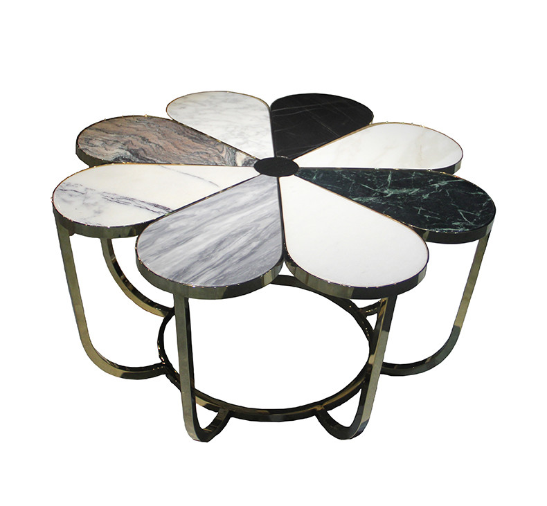 Nordic Flower Shape Hotel Lobby Furniture Metal Leisure Marble Tea Table