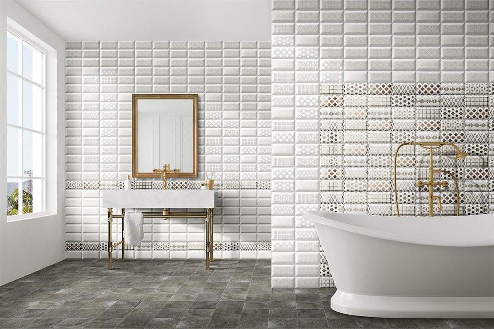 White Bevelled Tiles 75x152mm Glossy Ceramic Wall Bread Tiles For Bathroom and Kitchen
