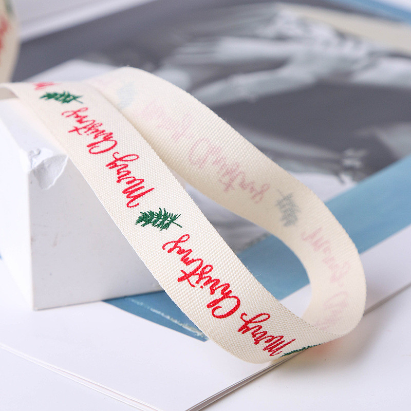 16mm*100y Merry Christmas Printed Cotton Ribbon Customized Cotton Ribbon