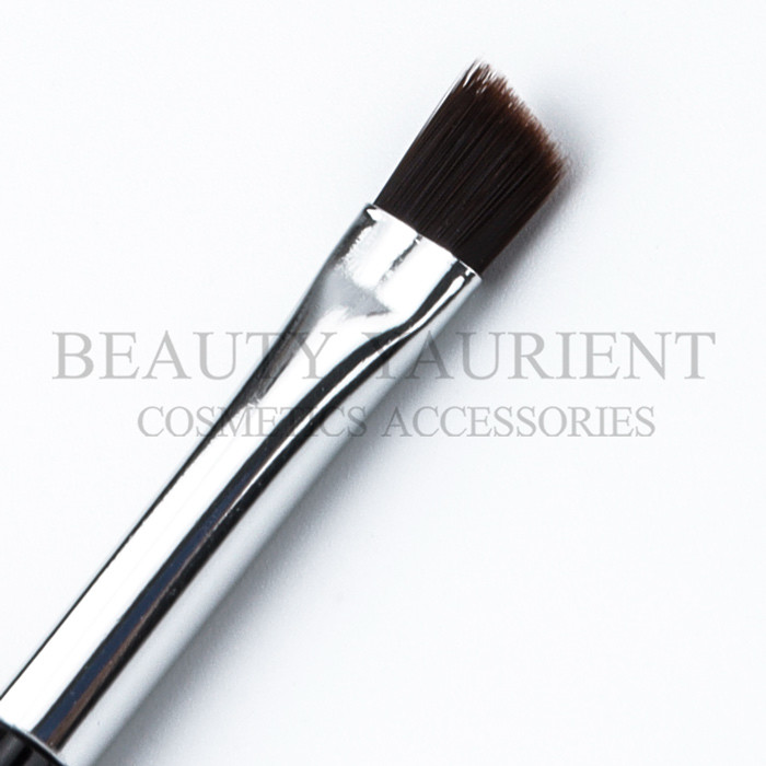 Black PBT Synthetic Hair Small Angled Eyeliner Brush Aluminum Ferrule
