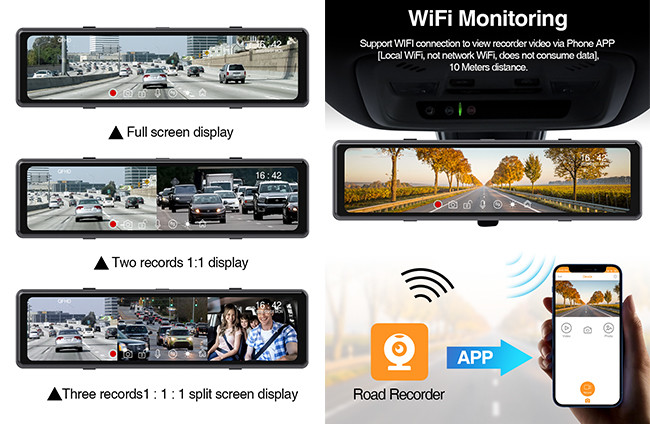 4k Car Dash Cam Front And Rear 2560*1440P Rear View Mirror Cam 3 Cameras