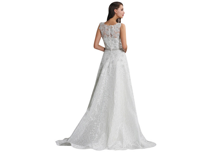 Boat Neck See Through Prom Party Dress / Big Net Ladies Evening Ball Gown Dresses