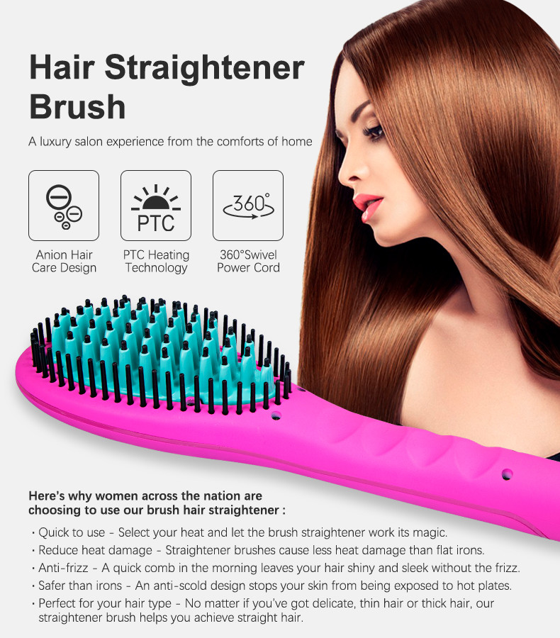 Anti Scald Electric Hair Straightener Brush Comb With MCH Heater