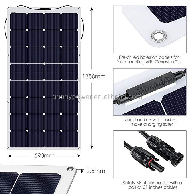 Flexible 120 Watt Monocrystalline Solar Panel Lightweight For RVs Trucks Ocean Tents