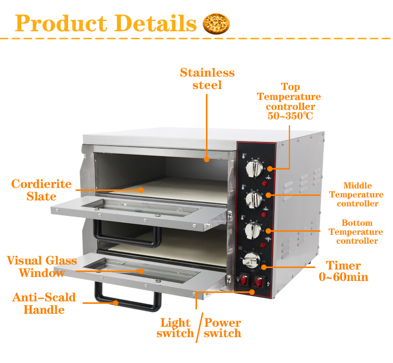 Double Layers Stainless Steel Pizza Oven for Commercial Restaurant Bread Cake Baking