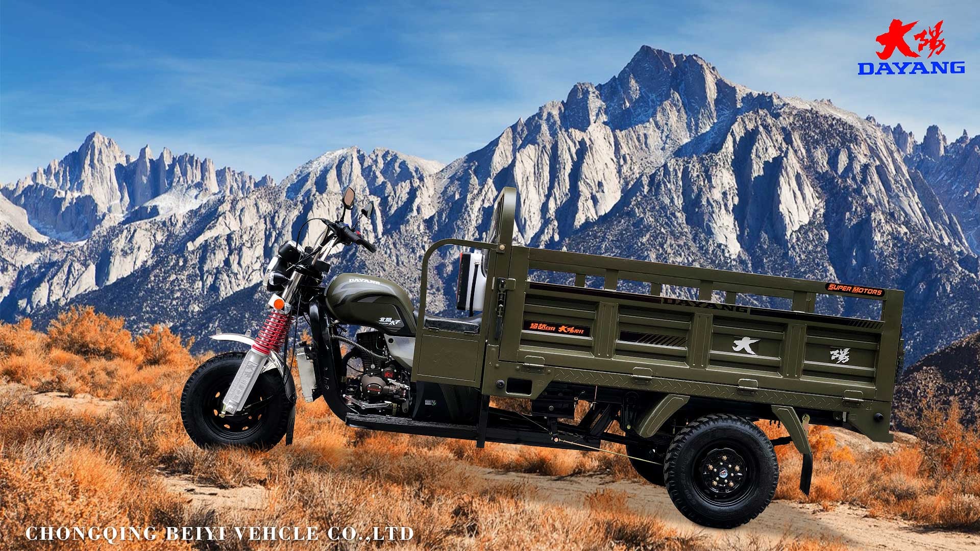 DAYANG Motorized Tricycle Cargo Tricycle Three Wheel Motorcycle with 12V Battery System