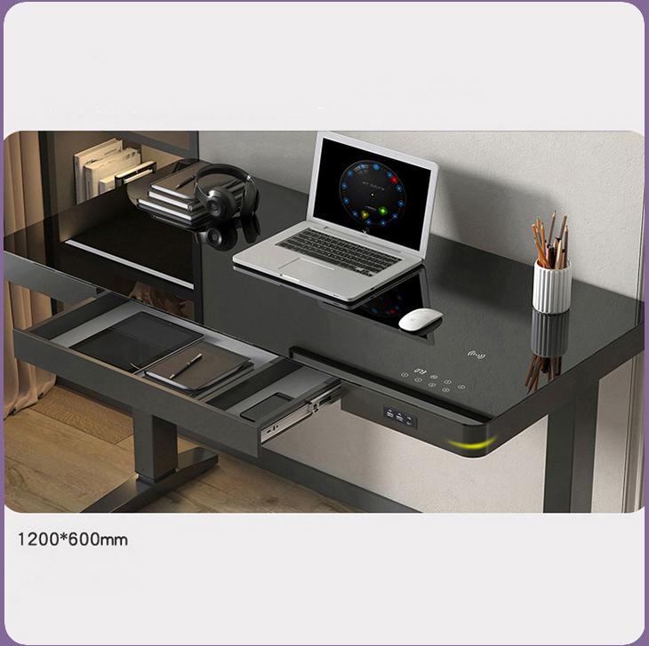 Modern Electric Height Adjustable Wooden Desk for Executive Directors in White and Black