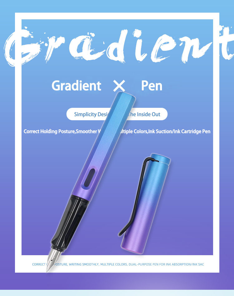 Gradient EF Fine Tip Cartridge Fountain Pen Plastic Ink Suction Pen With Hollow Clip