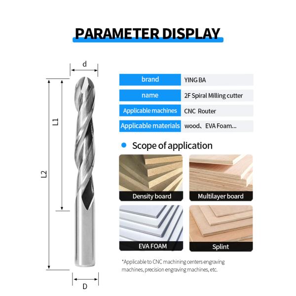 Customizable ODM CNC 2-Flute End Mill Wood Cutters 5mm Ball Nose Bit Wood Carving Milling Cutters Ball Nose Cutter Carving Bit