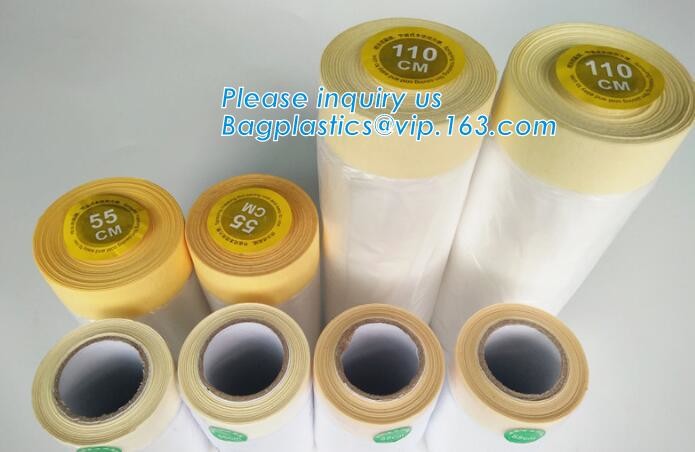 Pre-tapd paint masking film HDPE,Car paint repair masking film with tape, Hot sell masking film with adhesive tape, PAC