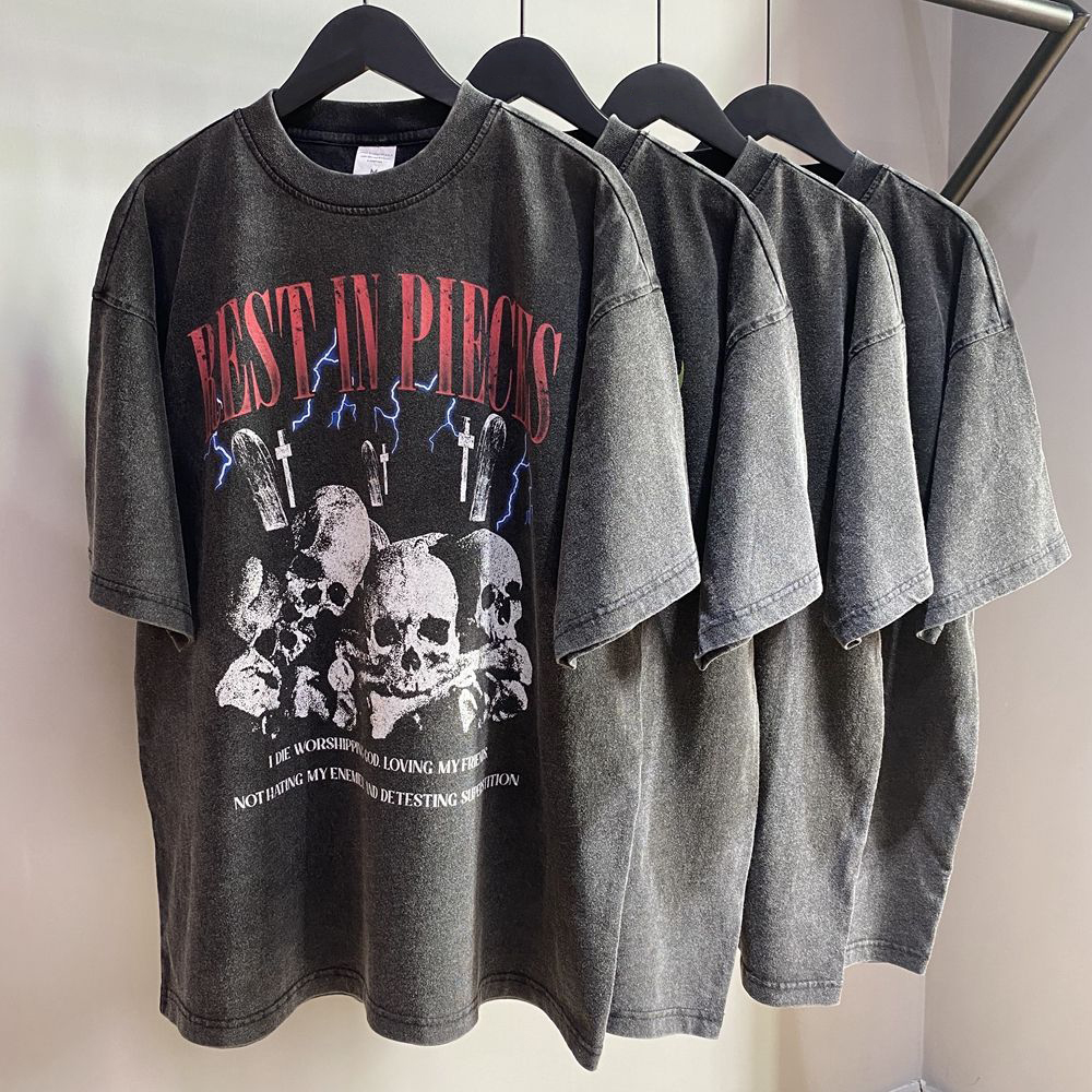 High Street Acid Wash T Shirt Unisex Oversized Black Tee with Custom Logo 1000 Quantity