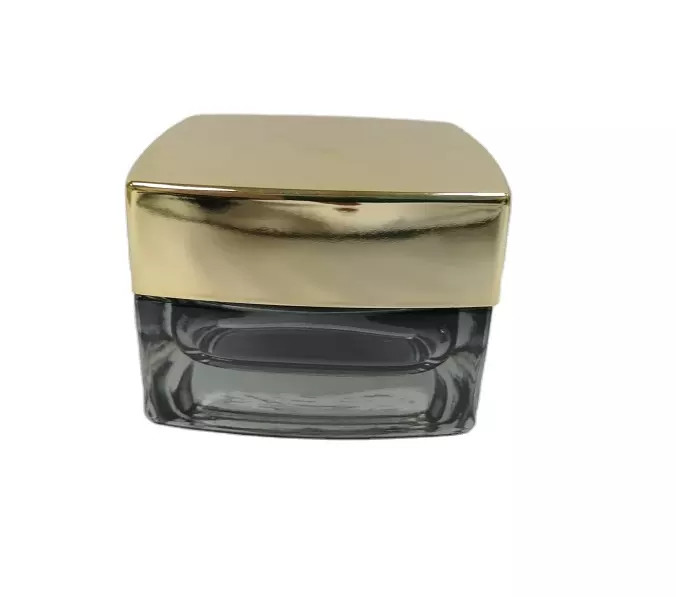 Square Custom Glass Cosmetic Jars 50g 30g Luxury Grey Color Lacquering