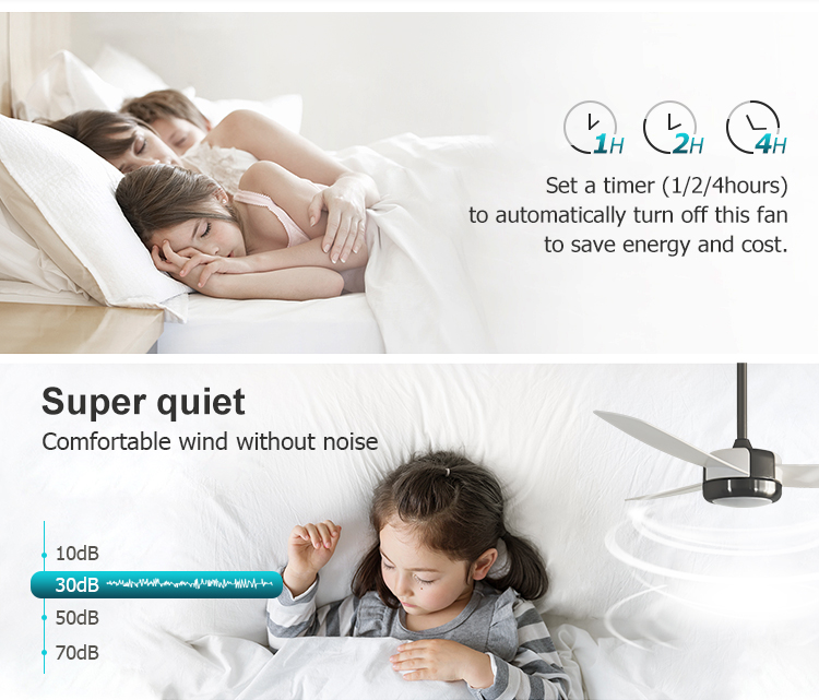 6 Speeds Choice ABS Ventilador Techo with Remote Control and 3 Color LED Light Source