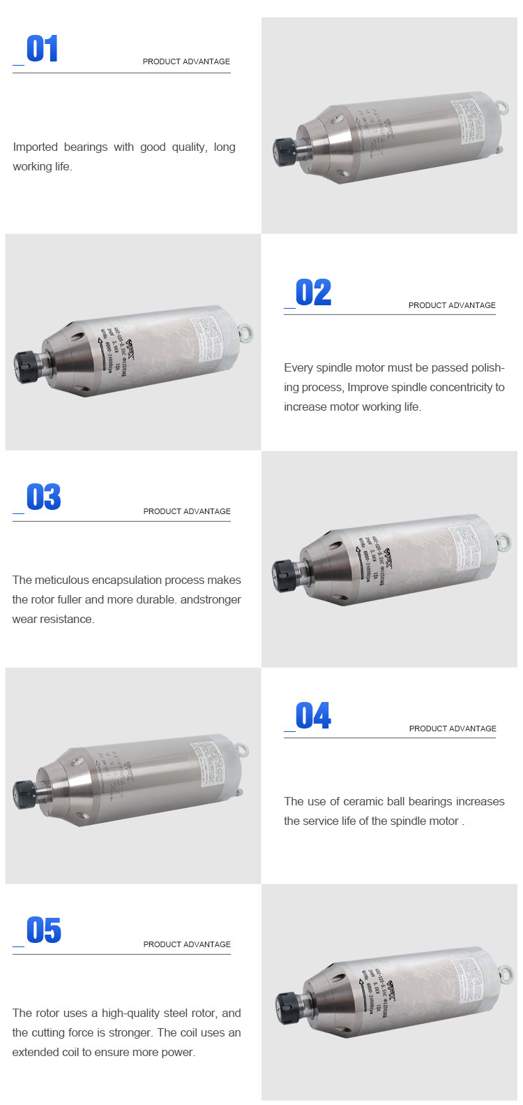High Precision Stone CNC Router Spindle Motor with ER25 Collect Grade Performance