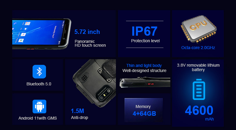 IP67 Android11 1D 2D Barcode Scanner Industrial For Warehouse Logistics Management