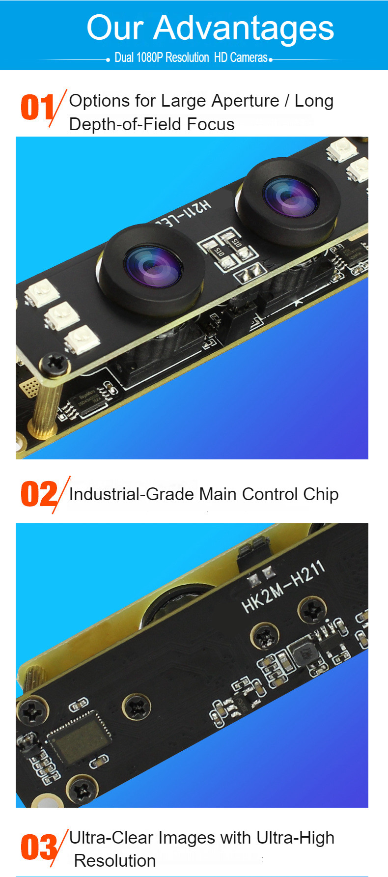 H211 High Definition USB Binocular Camera Module Block 1080p Infrared WDR Video Night Vision Illumination