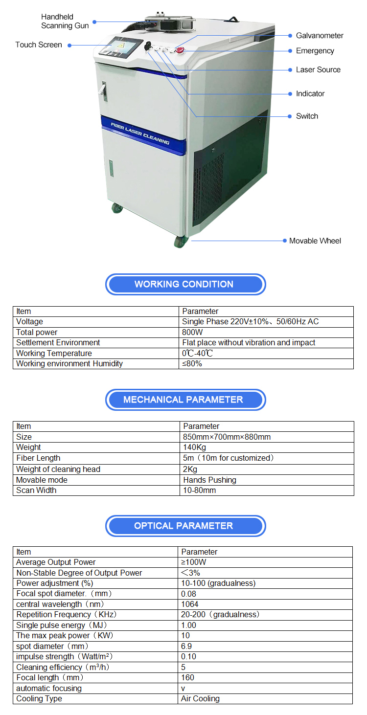 20-100KHZ Portable Fiber Laser Cleaning Machine For Cleaning Rusty Metal