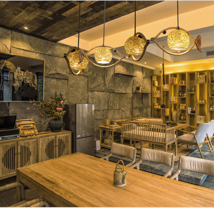 Fish Shaped Rattan Woven Hotel Bar Lamp Creative Chinese Style Retro lamp(WH-VP-210)