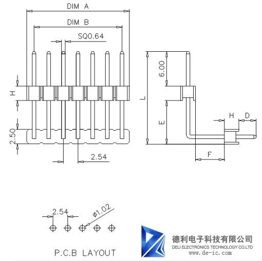 2.54MM Male Pin Header Connector , Vertical Through Hole PCB Pin Header