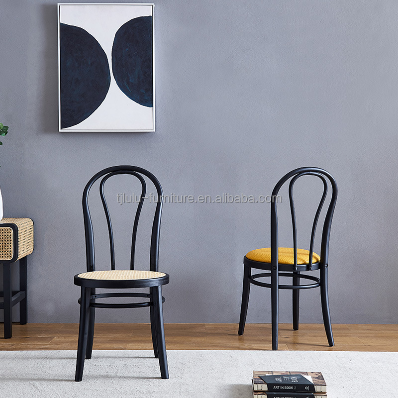 Customized Designs Woven Natural Rattan Solid Wood Dining Chair Furniture for Modern Restaurant Seating Arrangement
