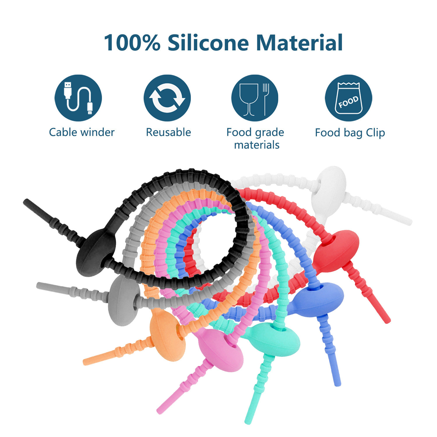 Reusable Silicone Cable Twist Ties Bread Tie Bag Sealing Clip Silicone Management Ties Cord Organizer For Car Home Offic