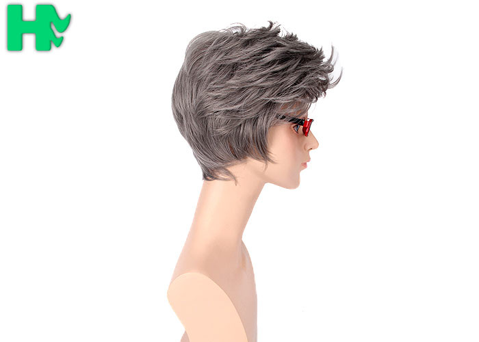 14 Inch Men Hair Wig Black Mixed Grey Kanekalon Fiber Professional