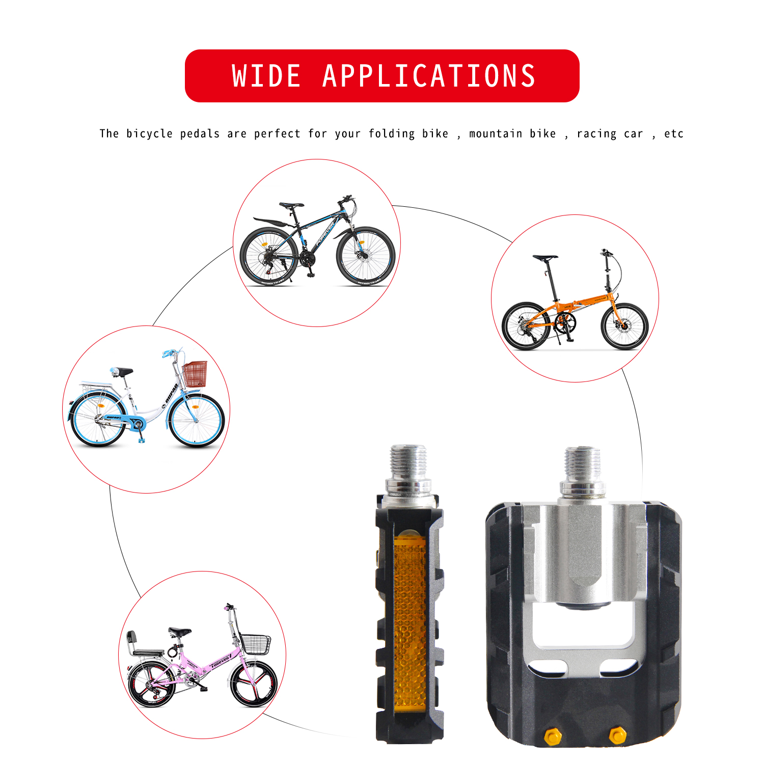 Kootu Folding Bike Pedal Durable Foldable Pedals 9/16'' Universal Bicycle