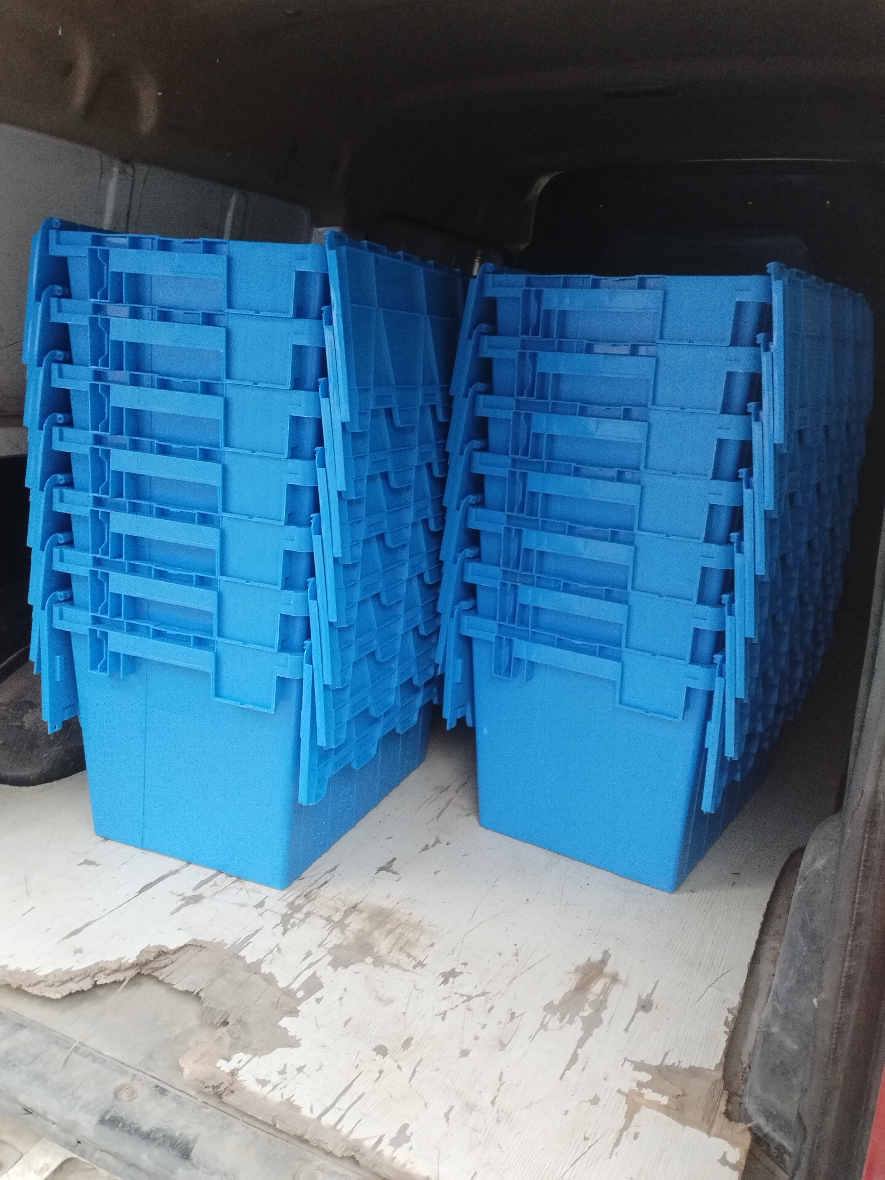 Trailer, Storage Container, Nesting and Stackable Plastic Storage Box with Lid Attached, Clear Tote for Garages, Closets, and Moving