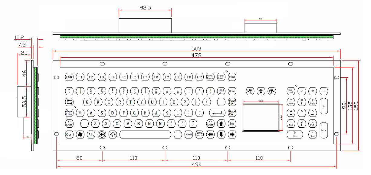 Customizable Industrial Keyboard With Touchpad 109 Keys Type Anti Scratch