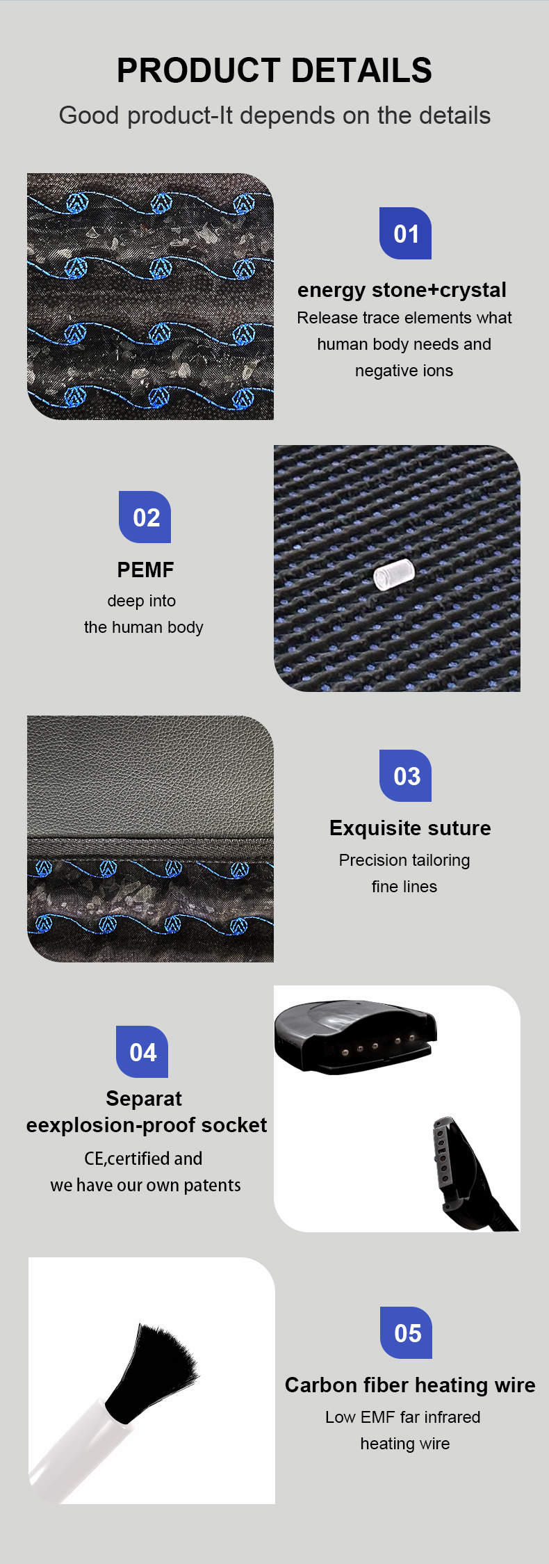 Crystal Jade Far Infrared Heating Mat PEMF Pad For Pain Relief 110V-240V