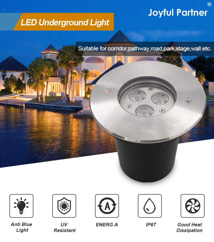3W Outdoor LED Underground Light 3000k Warm White Recessed In Ground Lighting