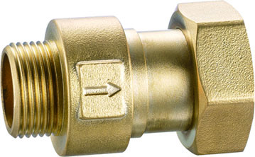 3106 Water Meter Brass Check Valve Spring Type DN15 DN20 DN25 with Male Threads x Flexible Female Threaded Hexagon Nut