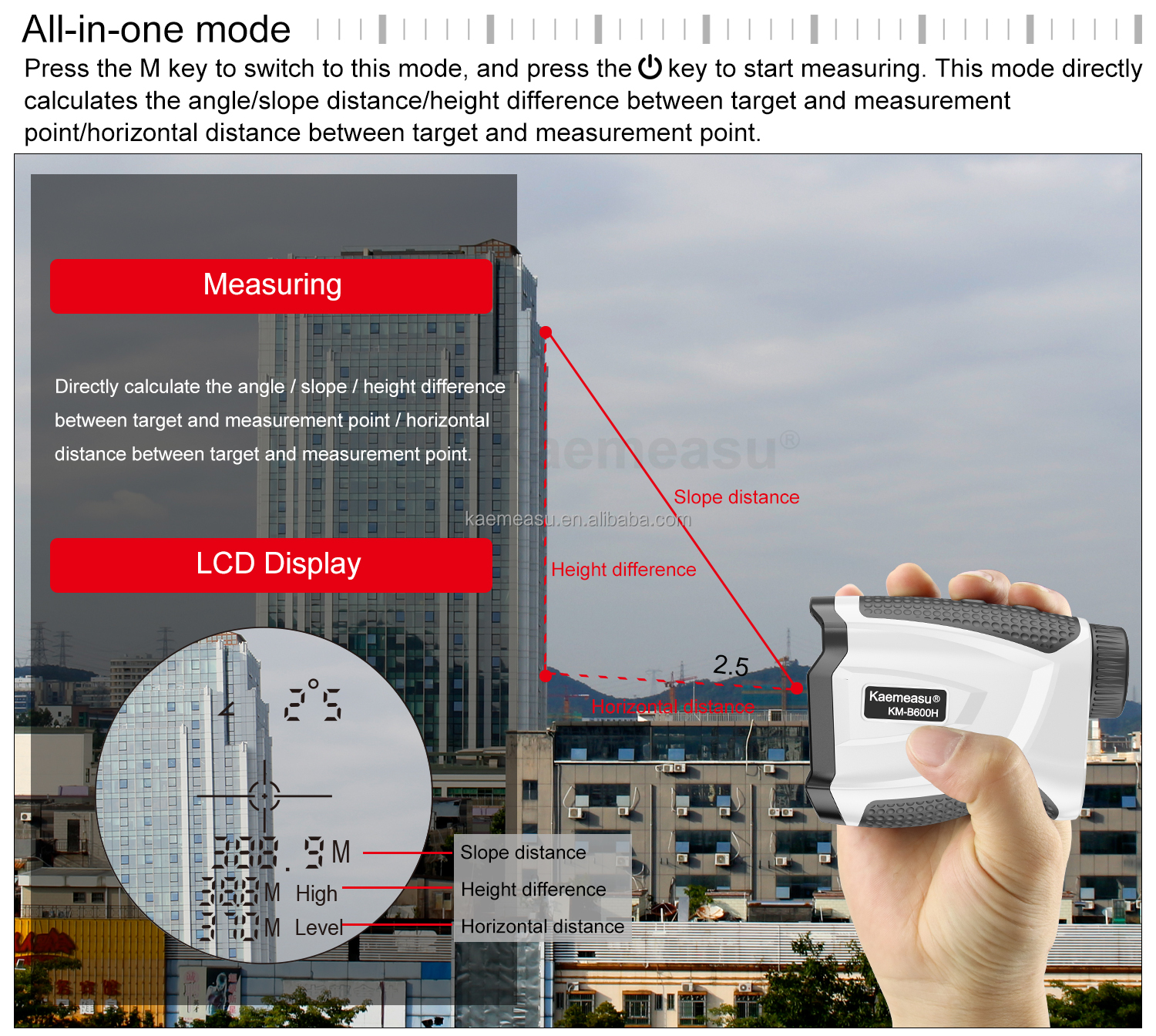 kaemeasu Handheld Rechargeable OEM Hunting Golf Laser Rangefinder With Magnet Adsorption 450M/600M/800M/1000M