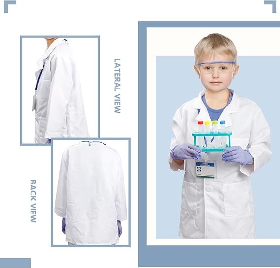 Scientist Costume For Kids Lab Coat With Science Experiment Kit Dress Up & Pretend Play For Boys Girls Age 4-8